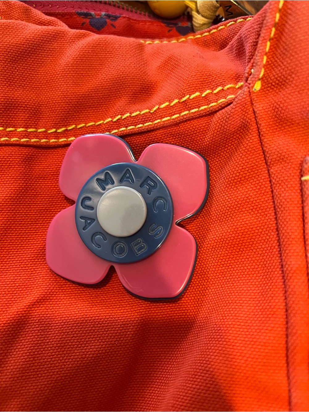Marc Jacobs Bright Orange Shoulder Bag with Pink Flower Accent - Picture 2 of 7